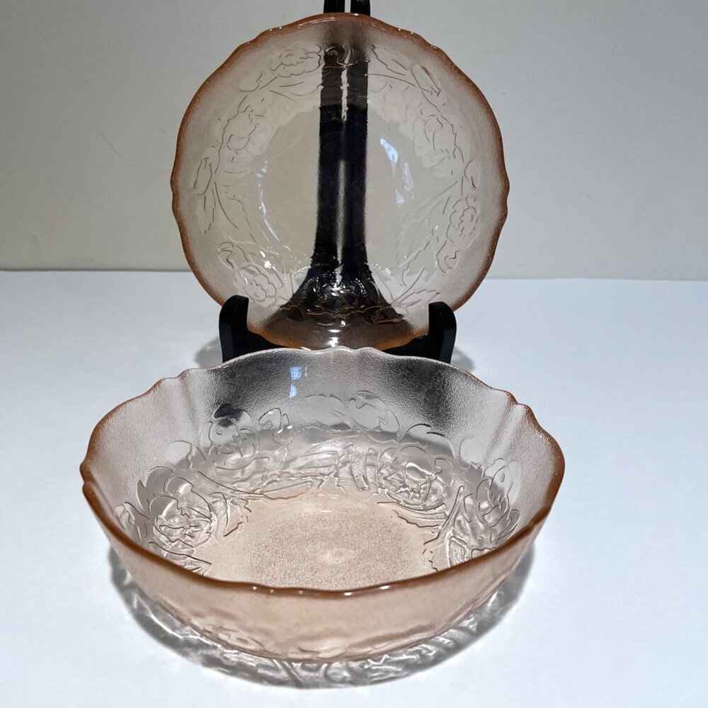 2 Vintage Arcoroc France Rosaline Cereal Soup Bowls 6" Pink Depression Glass